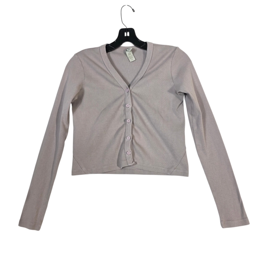 Kasics Ribbed cropped  Long Sleeve Button-Up Top